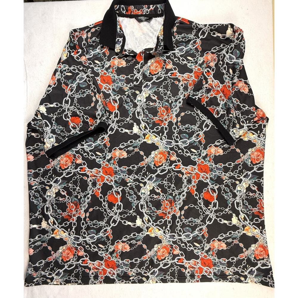 Fohemr Polo mens 3XL roses chains Edgy Rock N Roll